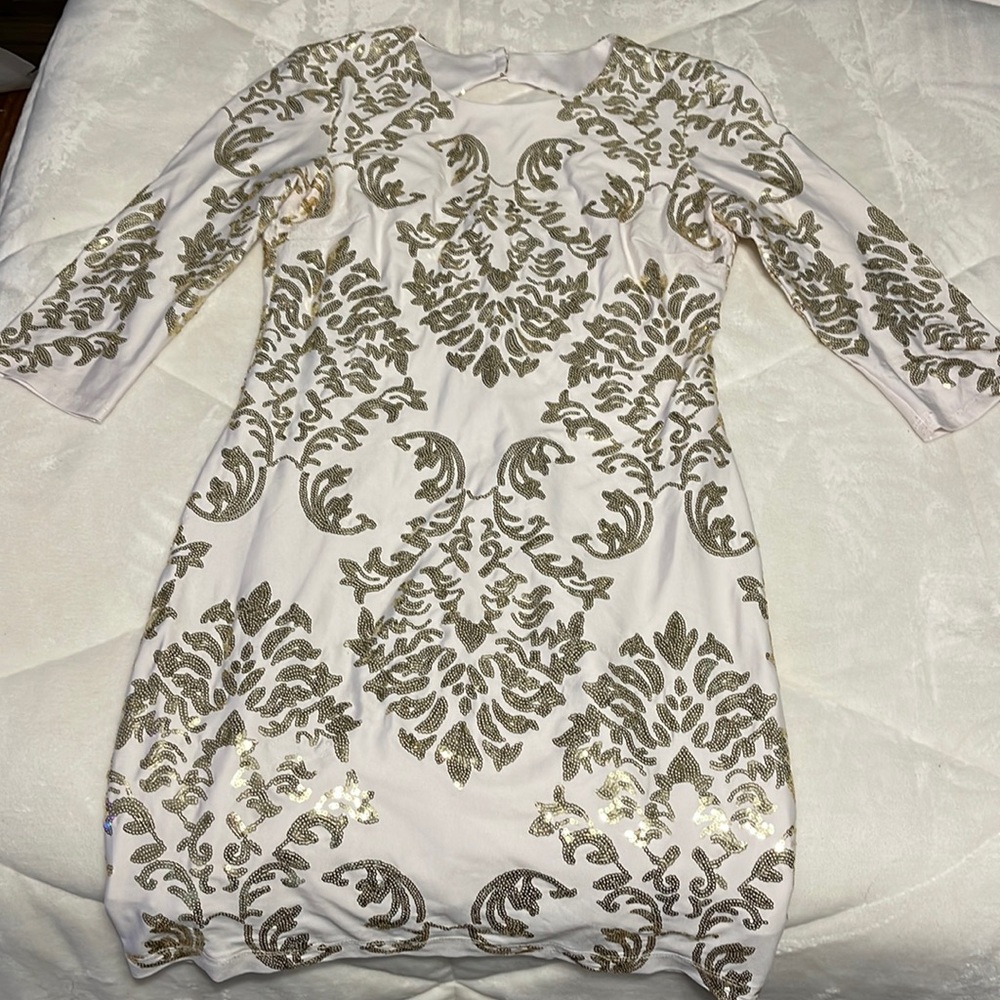 White Mini dress with Gold sequin detailing